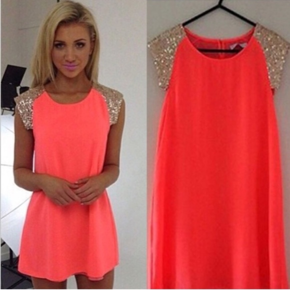 Dresses Neon Pinkorange Sequin Spring Party Poshmark